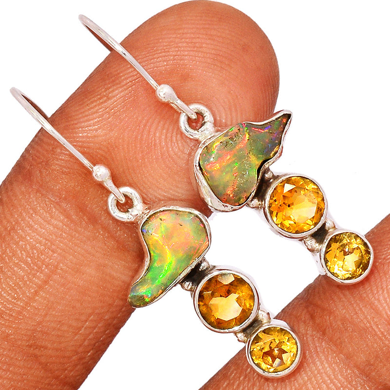 1.6" Ethiopian Opal Polish Rough & Citrine Earrings - EPRE143