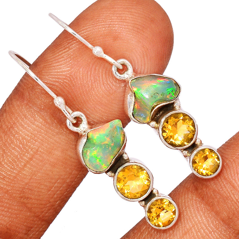 1.6" Ethiopian Opal Polish Rough & Citrine Earrings - EPRE144