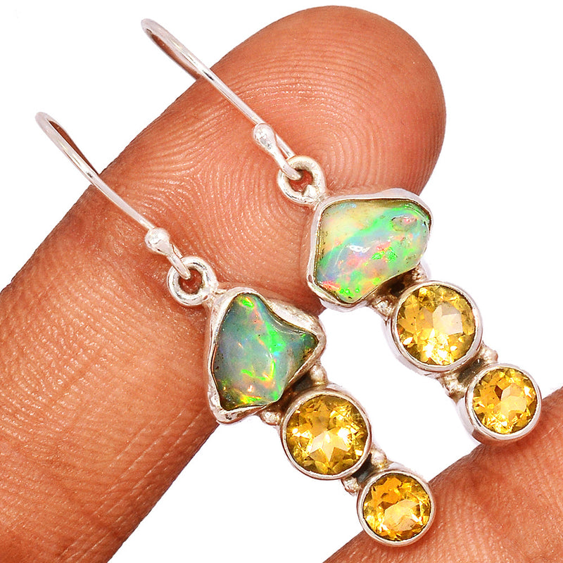 1.6" Ethiopian Opal Polish Rough & Citrine Earrings - EPRE145