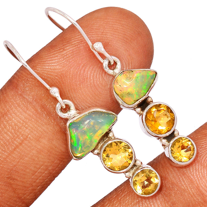 1.6" Ethiopian Opal Polish Rough & Citrine Earrings - EPRE148