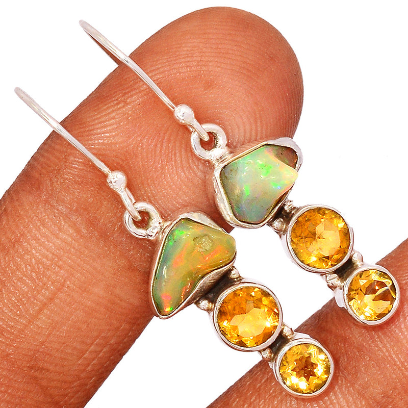 1.6" Ethiopian Opal Polish Rough & Citrine Earrings - EPRE149