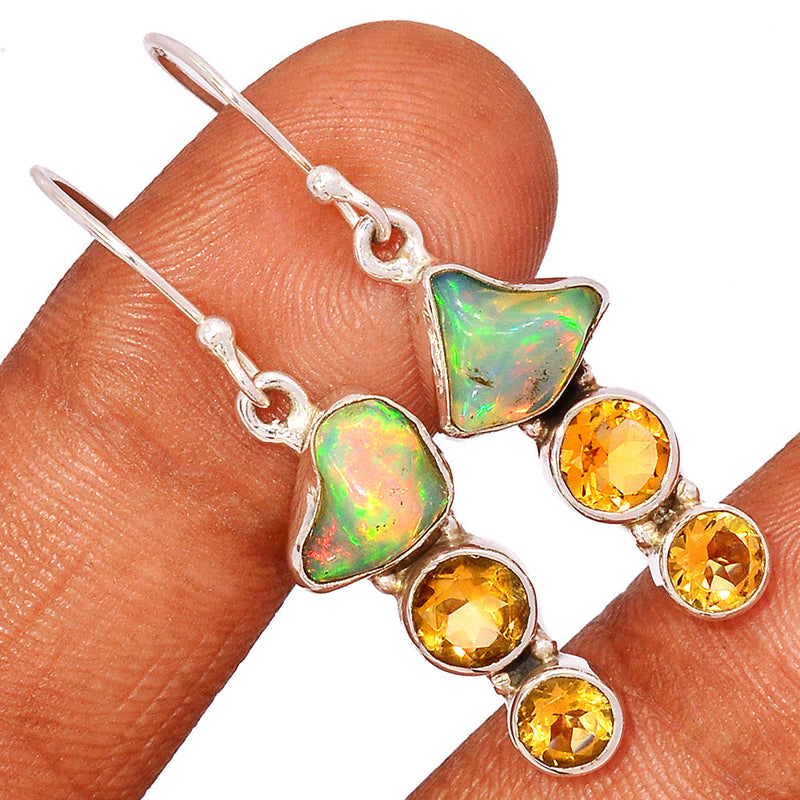 1.6" Ethiopian Opal Polish Rough & Citrine Earrings - EPRE150