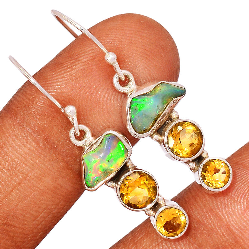 1.5" Ethiopian Opal Polish Rough & Citrine Earrings - EPRE151