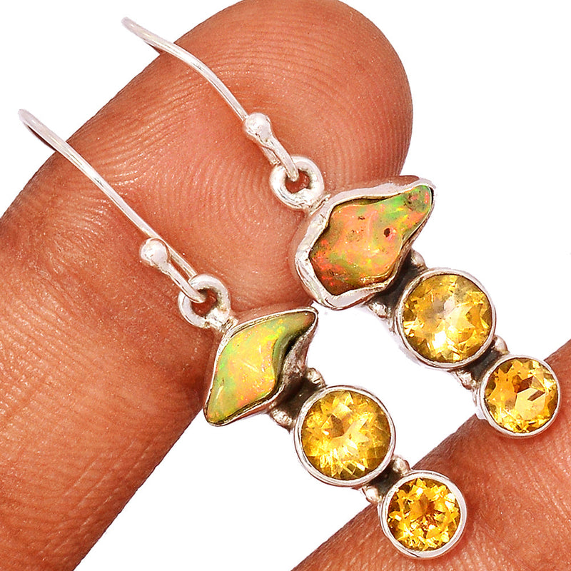 1.6" Ethiopian Opal Polish Rough & Citrine Earrings - EPRE152