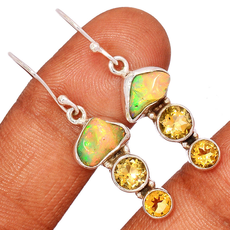 1.6" Ethiopian Opal Polish Rough & Citrine Earrings - EPRE153