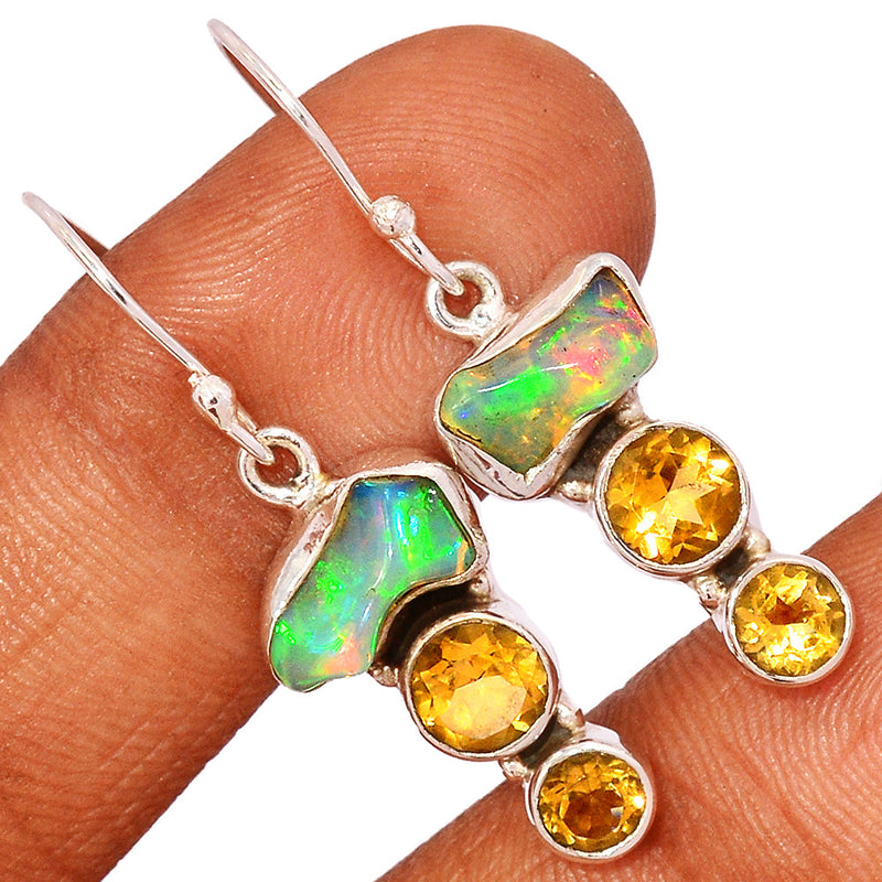 1.5" Ethiopian Opal Polish Rough & Citrine Earrings - EPRE157