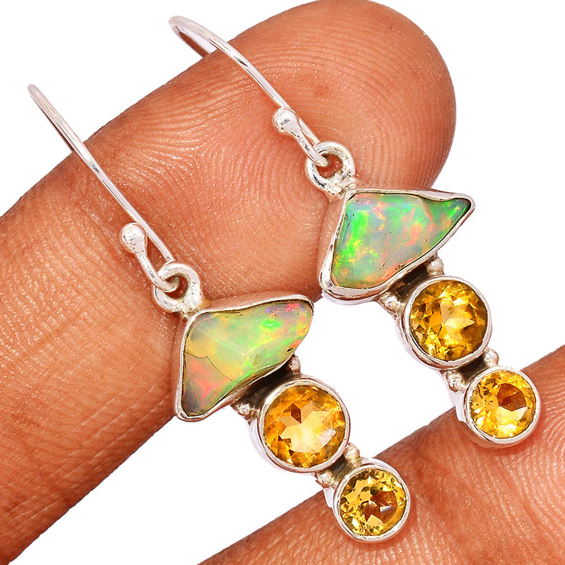 1.6" Ethiopian Opal Polish Rough & Citrine Earrings - EPRE158