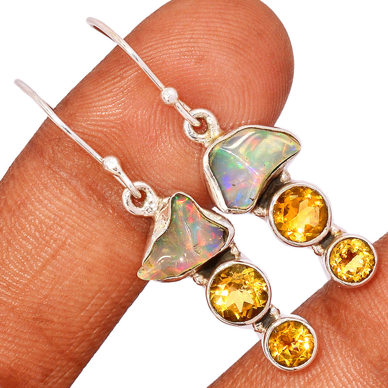 1.7" Ethiopian Opal Polish Rough & Citrine Earrings - EPRE159