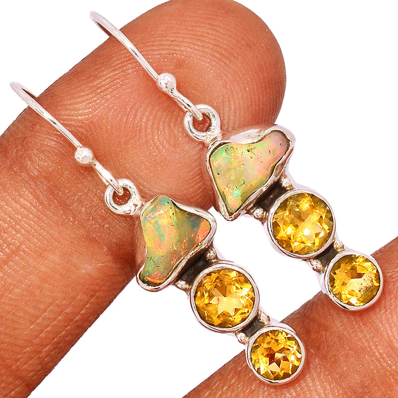 1.6" Ethiopian Opal Polish Rough & Citrine Earrings - EPRE162