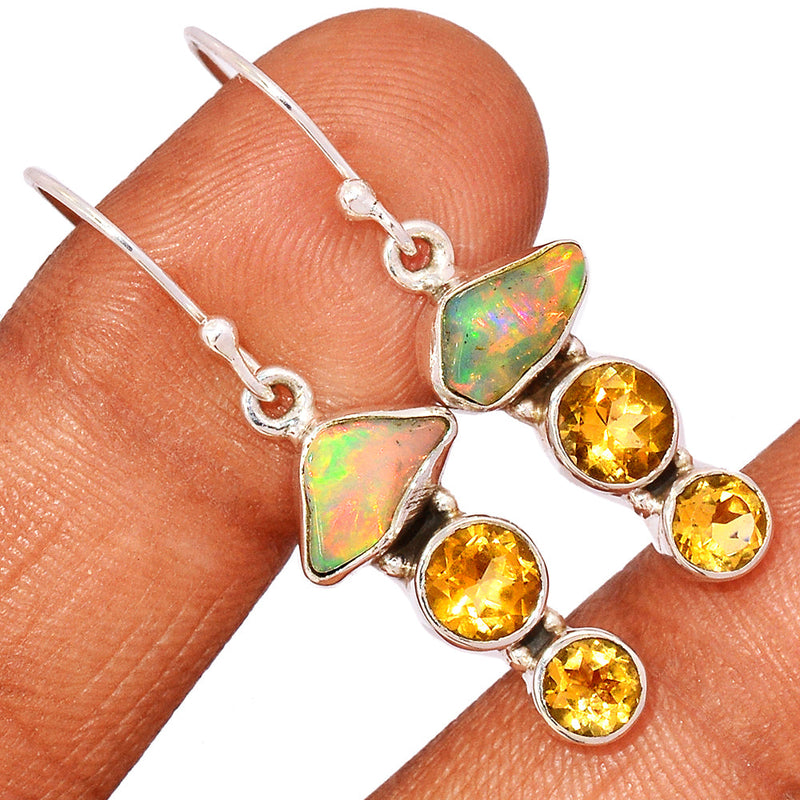 1.5" Ethiopian Opal Polish Rough & Citrine Earrings - EPRE164