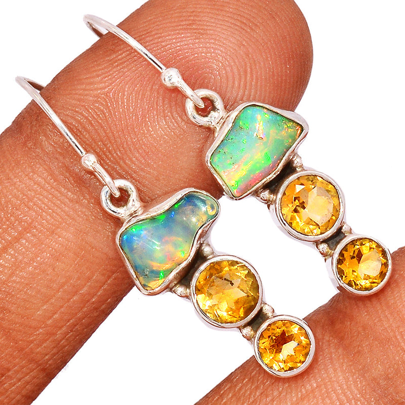 1.6" Ethiopian Opal Polish Rough & Citrine Earrings - EPRE165