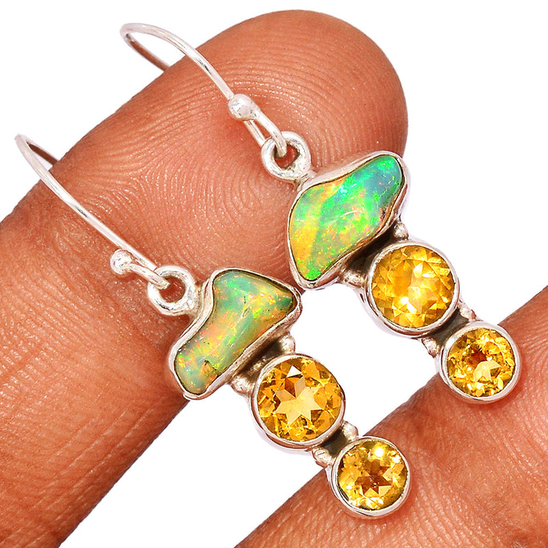 1.5" Ethiopian Opal Polish Rough & Citrine Earrings - EPRE166