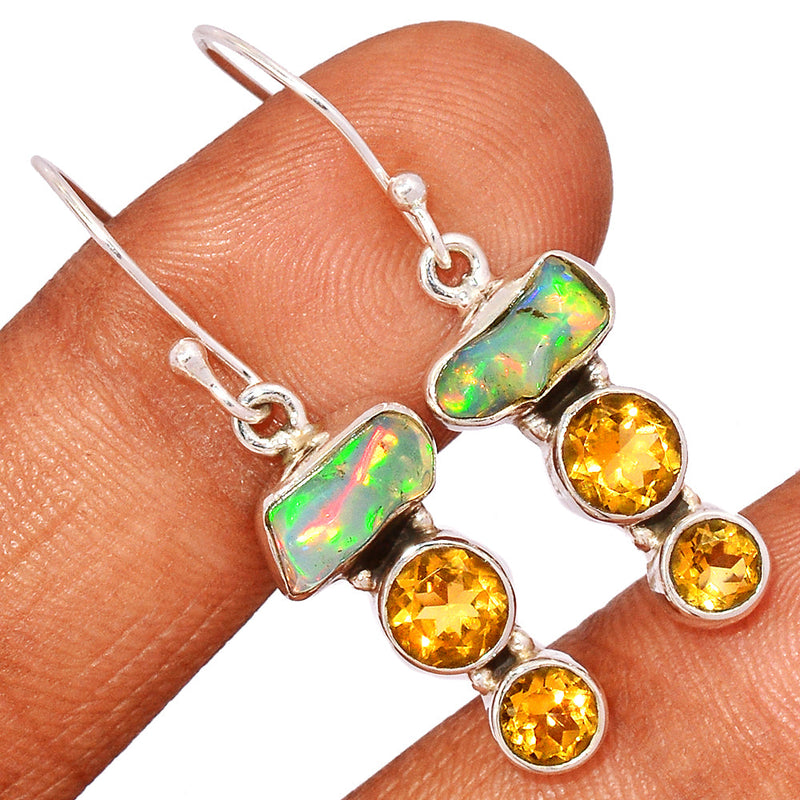 1.6" Ethiopian Opal Polish Rough & Citrine Earrings - EPRE168