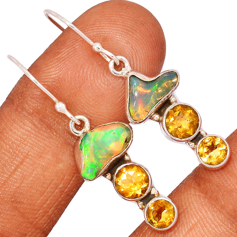 1.6" Ethiopian Opal Polish Rough & Citrine Earrings - EPRE170