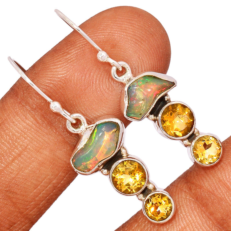 1.6" Ethiopian Opal Polish Rough & Citrine Earrings - EPRE171