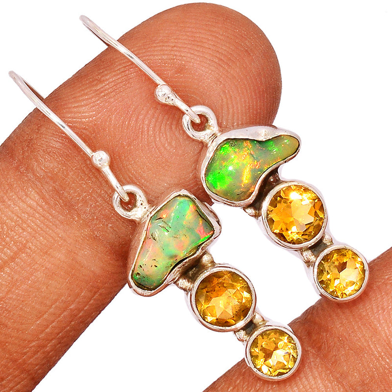 1.6" Ethiopian Opal Polish Rough & Citrine Earrings - EPRE172