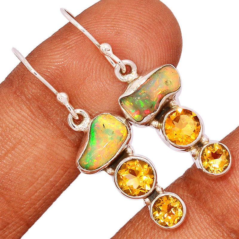 1.5" Ethiopian Opal Polish Rough & Citrine Earrings - EPRE173