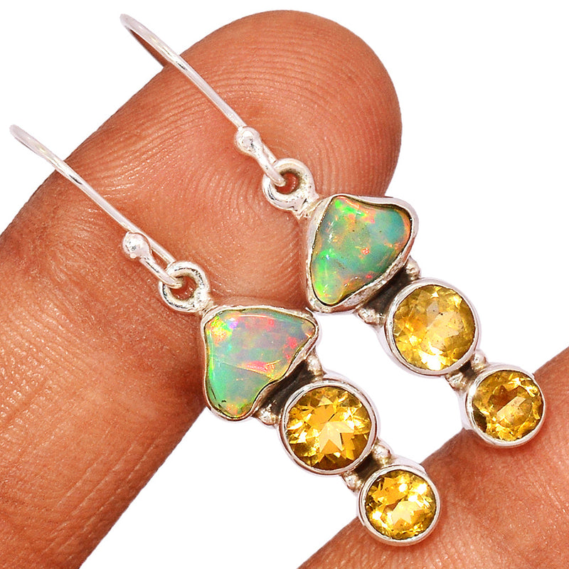 1.6" Ethiopian Opal Polish Rough & Citrine Earrings - EPRE174