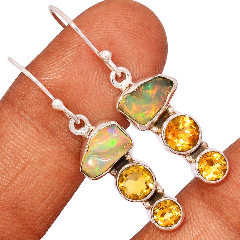 1.6" Ethiopian Opal Polish Rough & Citrine Earrings - EPRE175