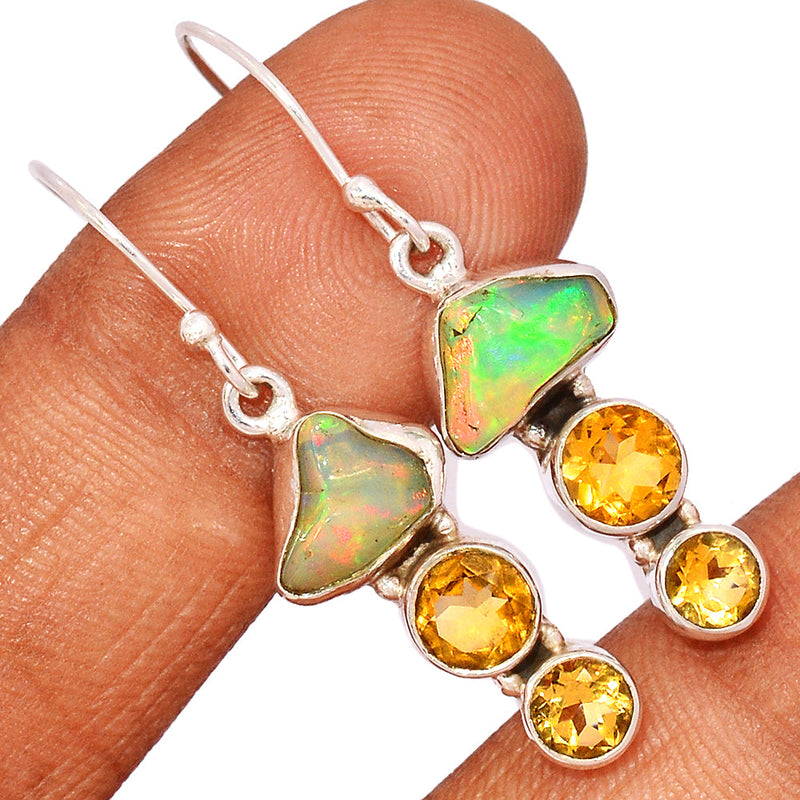 1.7" Ethiopian Opal Polish Rough & Citrine Earrings - EPRE176