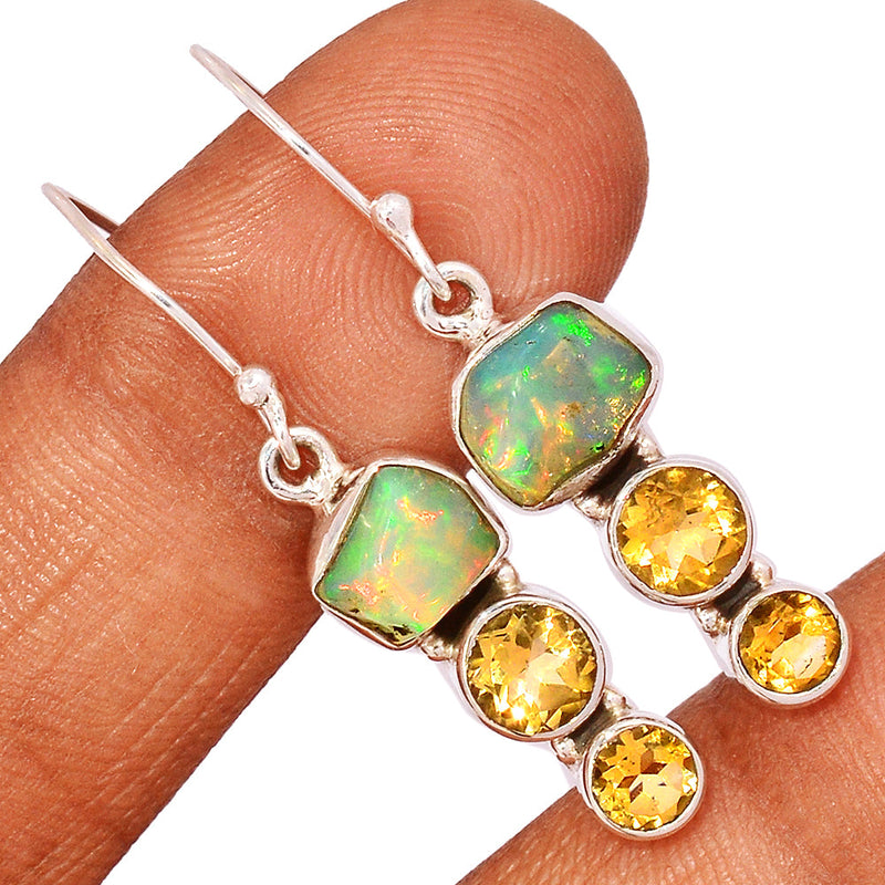 1.6" Ethiopian Opal Polish Rough & Citrine Earrings - EPRE178