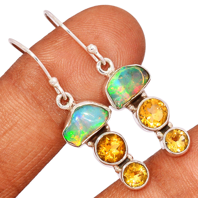 1.6" Ethiopian Opal Polish Rough & Citrine Earrings - EPRE179