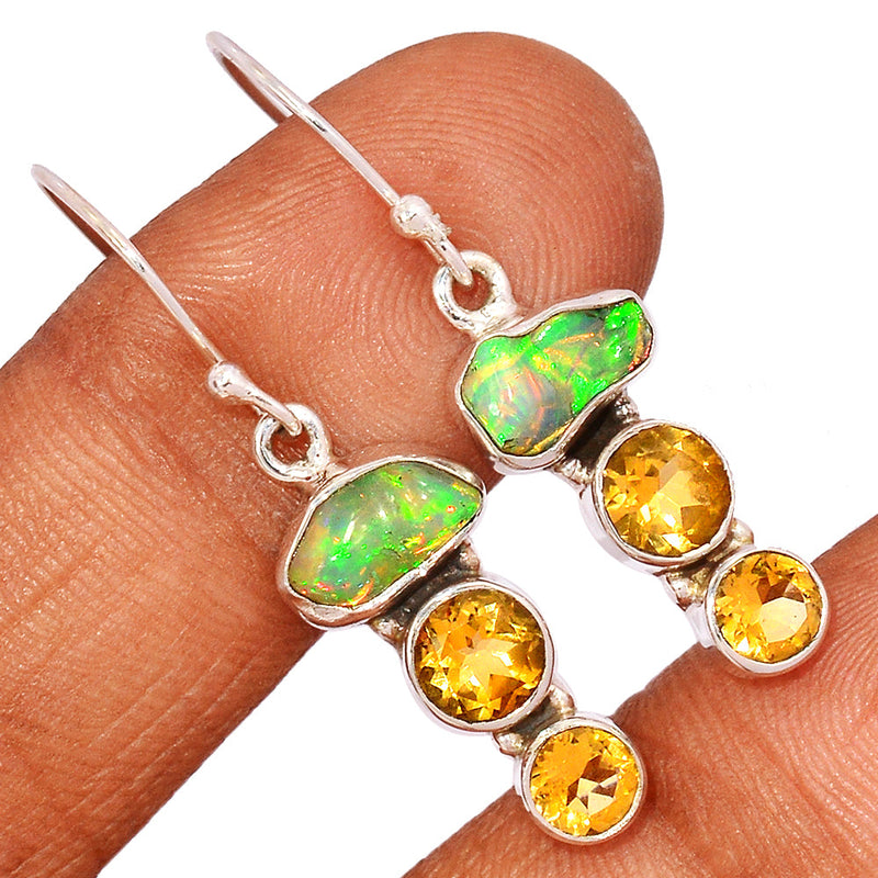 1.6" Ethiopian Opal Polish Rough & Citrine Earrings - EPRE180