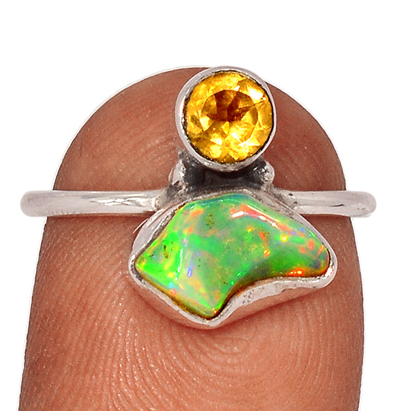 Ethiopian Opal Polish Rough & Citrine Ring - EPRR1059