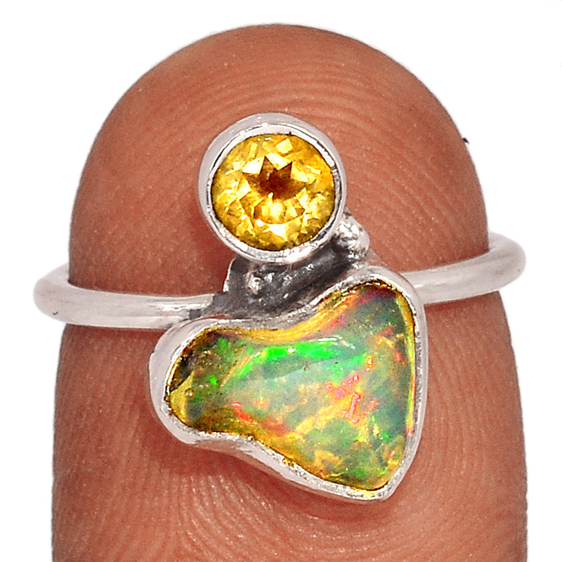 Ethiopian Opal Polish Rough & Citrine Ring - EPRR1067