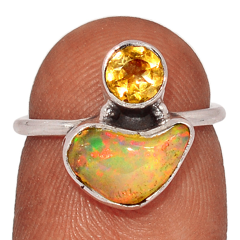 Ethiopian Opal Polish Rough & Citrine Ring - EPRR1068