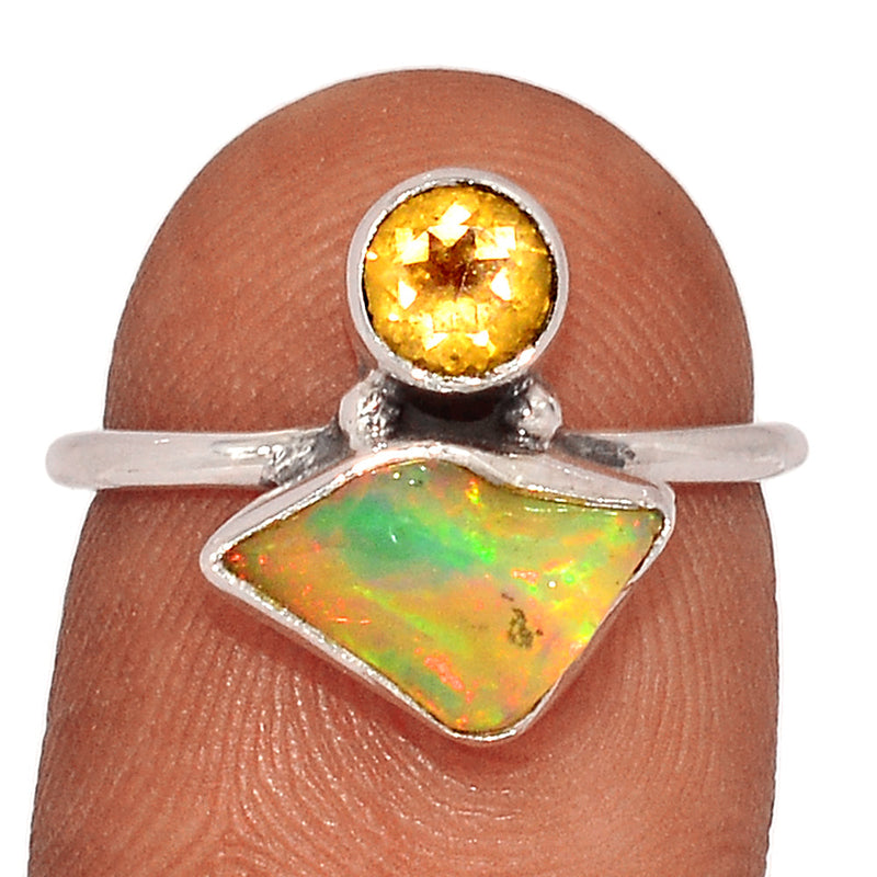 Ethiopian Opal Polish Rough & Citrine Ring - EPRR1073