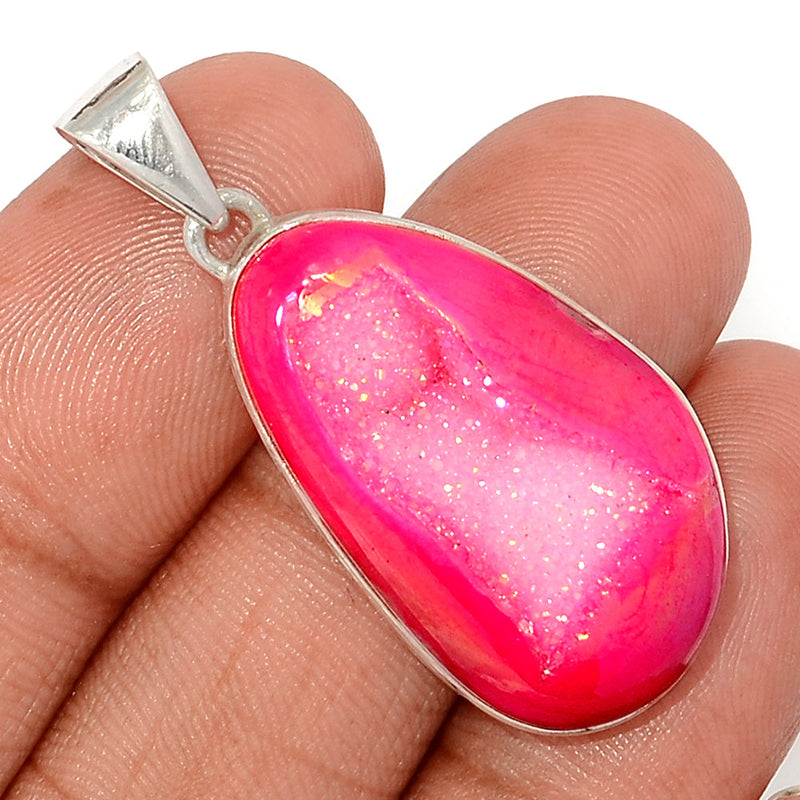 1.6" Fleece Pink Aura Druzy Pendants - FPDP146