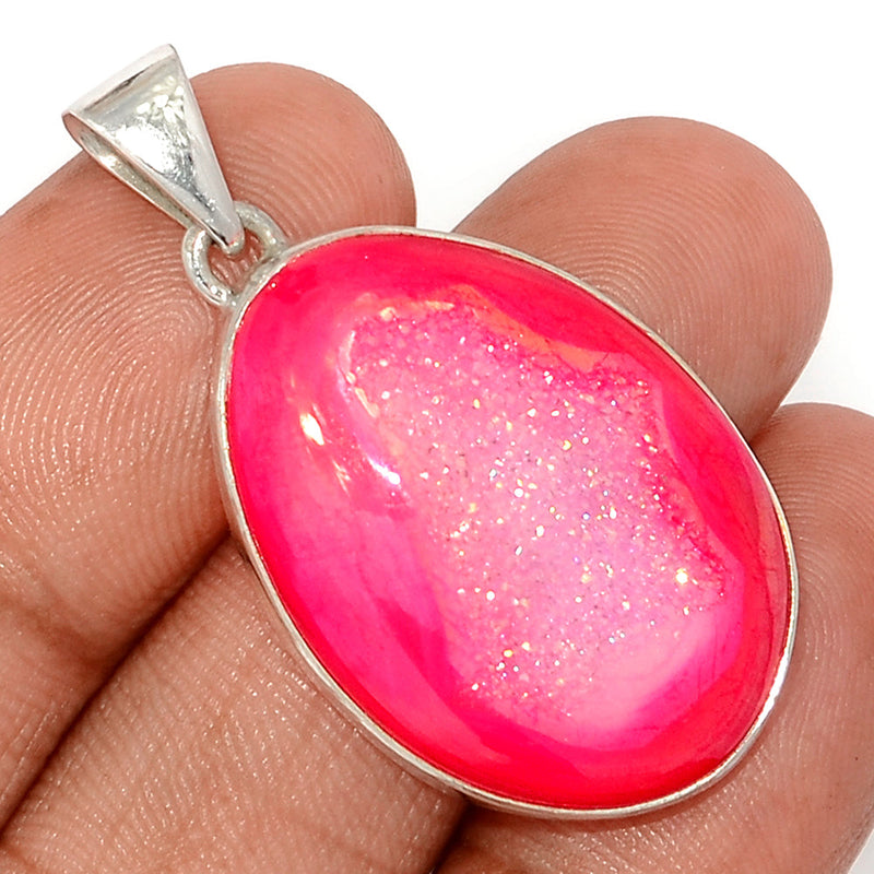 1.6" Fleece Pink Aura Druzy Pendants - FPDP156