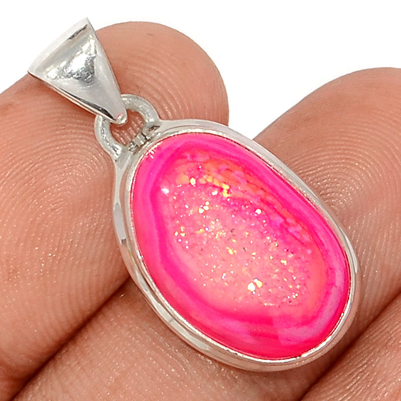 1.1" Fleece Pink Aura Druzy Pendants - FPDP174