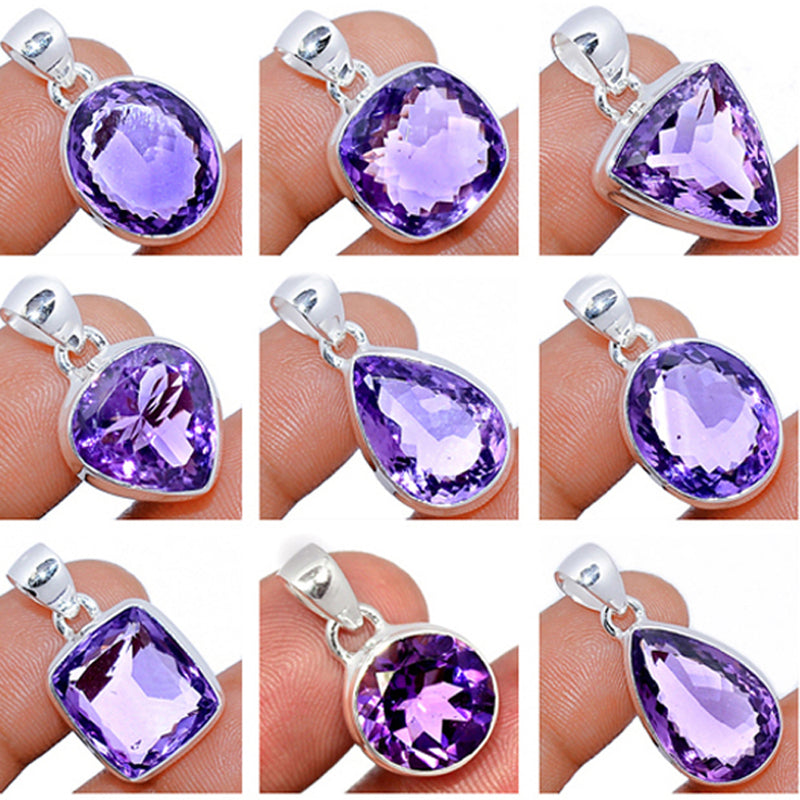 9 Pieces Mix Lot - Amethyst Faceted Pendants - GAMFP4