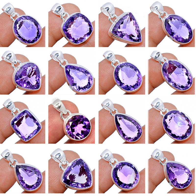 25 Pieces Mix Lot - Amethyst Faceted Pendants - GAMFP5