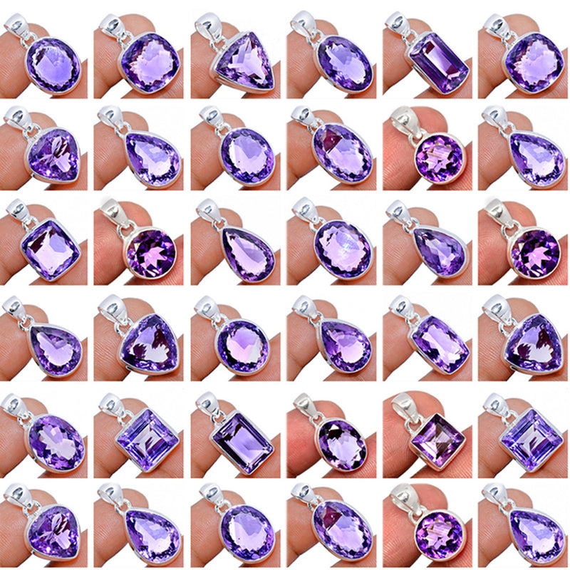 50 Pieces Mix Lot - Amethyst Faceted Pendants - GAMFP6