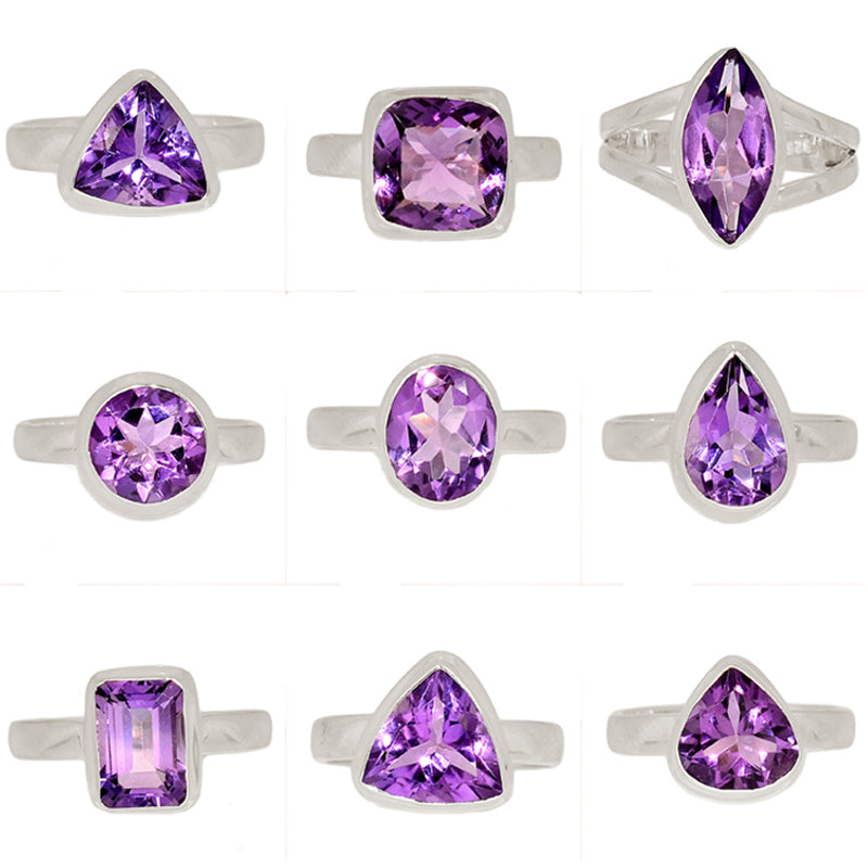 9 Pieces Mix Lot - Amethyst Faceted Rings - GAMFR1