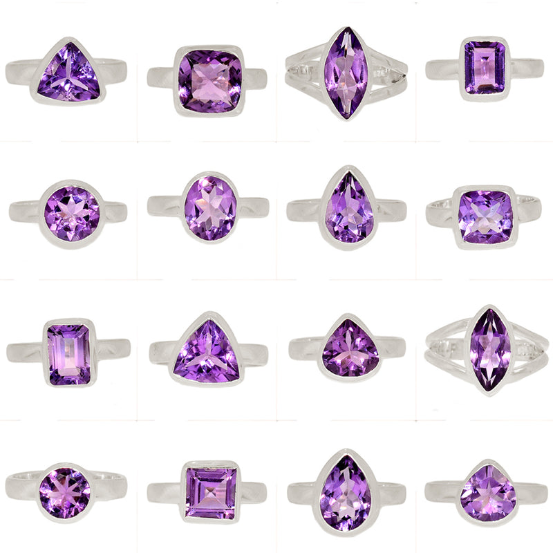 25 Pieces Mix Lot - Amethyst Faceted Rings - GAMFR2