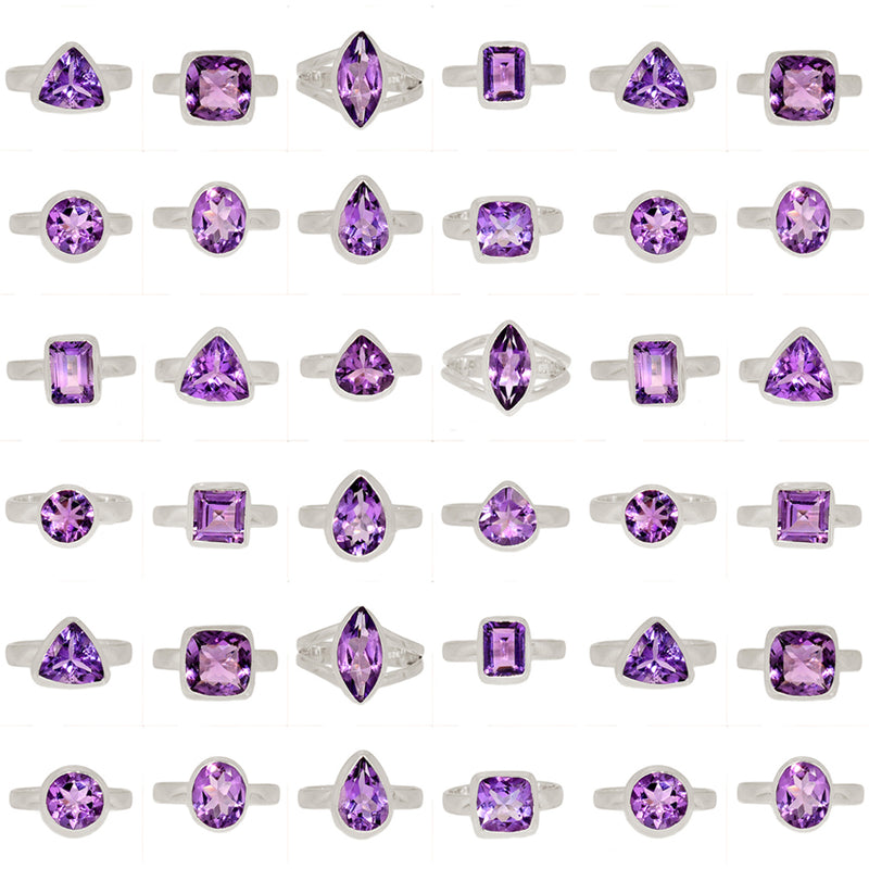 50 Pieces Mix Lot - Amethyst Faceted Rings - GAMFR3