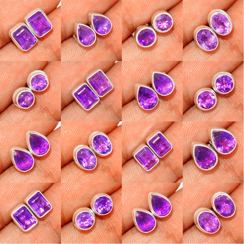 25 Pieces Mix Lot - Amethyst Faceted Studs - GAMFS2