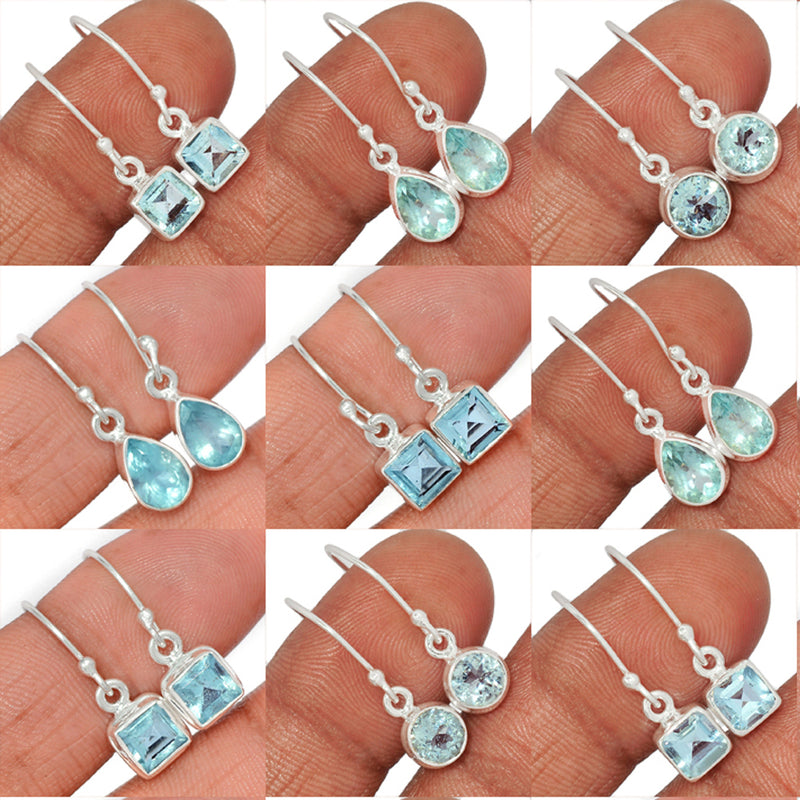 9 Pieces Mix Lot - Aquamarine Faceted Earrings - GAQFE1