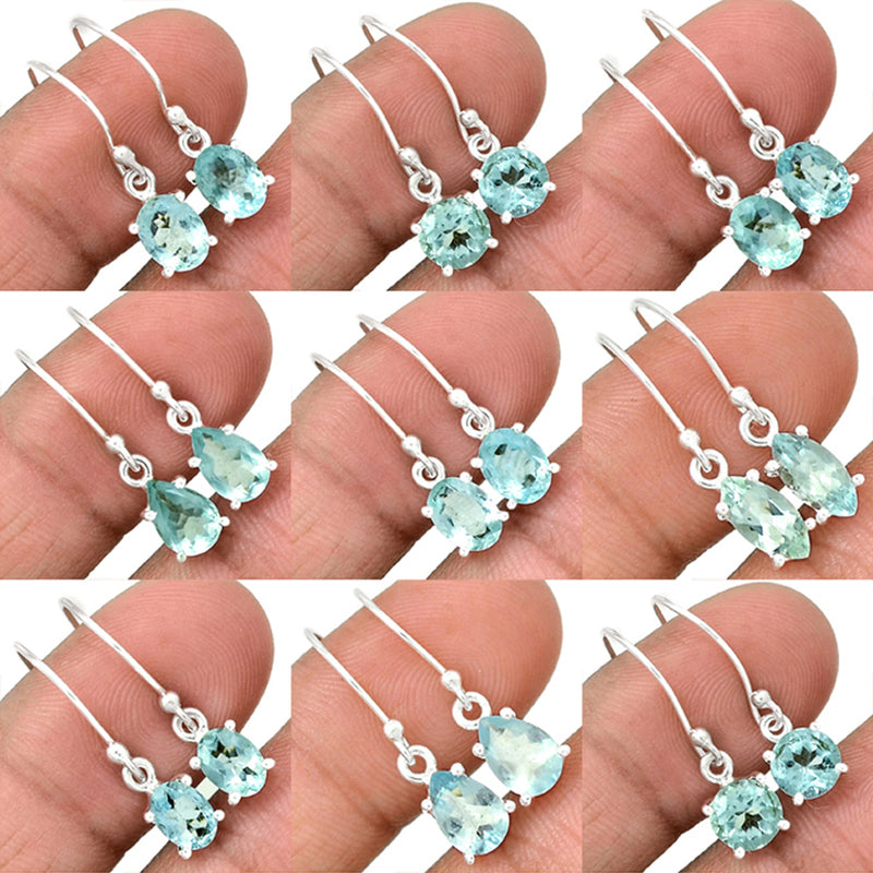 9 Pieces Mix Lot - Claw Setting - Aquamarine Faceted Earrings - GAQFE4