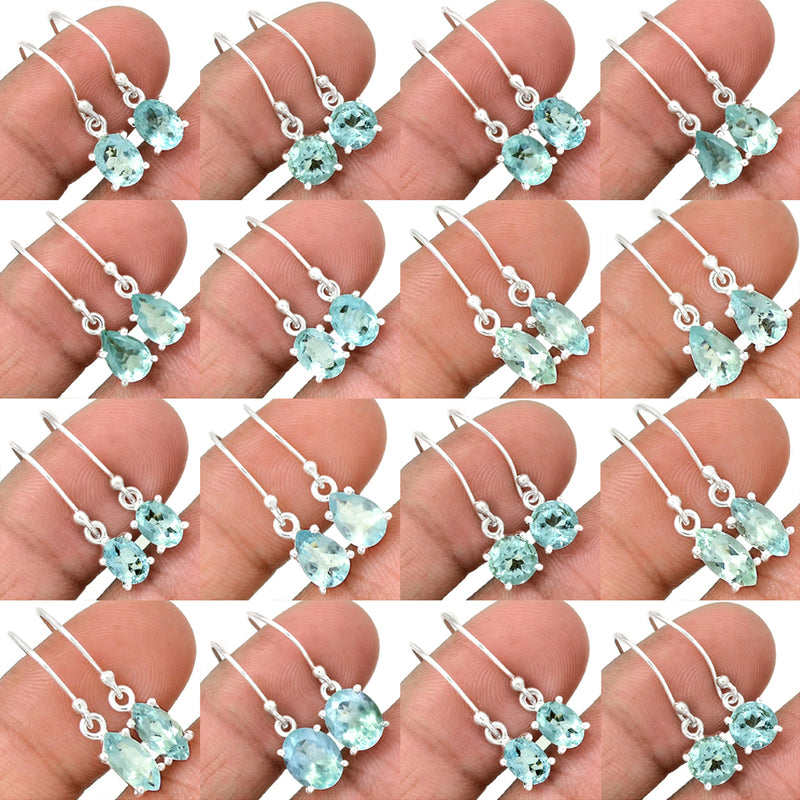 25 Pieces Mix Lot - Claw Setting - Aquamarine Faceted Earrings - GAQFE5