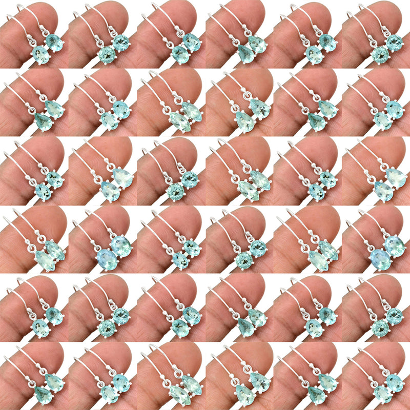 50 Pieces Mix Lot - Claw Setting - Aquamarine Faceted Earrings - GAQFE6