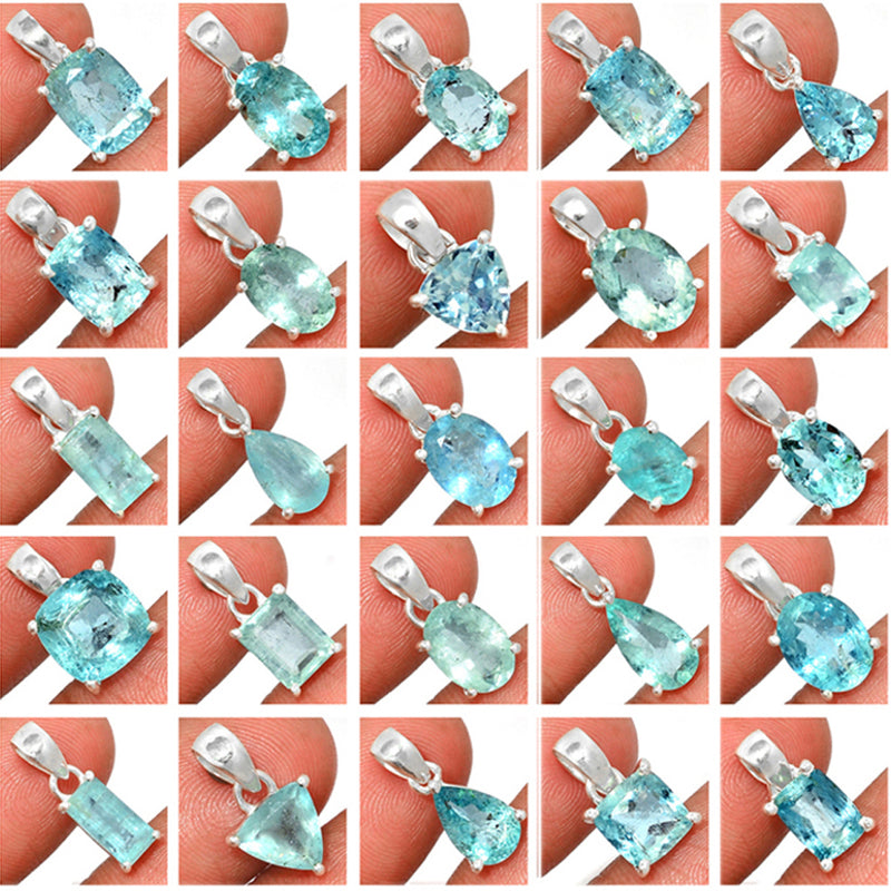 250 Grams Mix Lot - Claw Setting - Aquamarine Faceted Pendants - GAQFP5