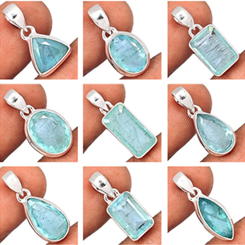 9 Pieces Mix Lot - Aquamarine Faceted Pendants - GAQFP7