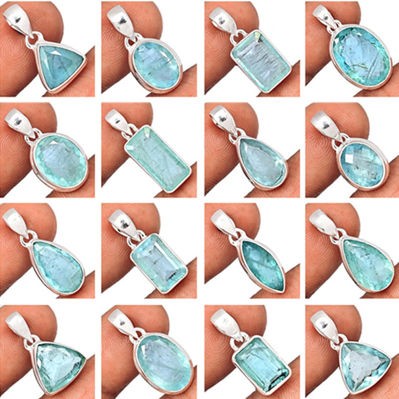 25 Pieces Mix Lot - Aquamarine Faceted Pendants - GAQFP8