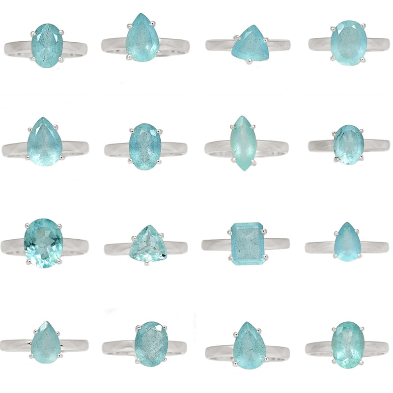 100 Grams Mix Lot - Claw Setting - Aquamarine Faceted Rings - GAQFR7