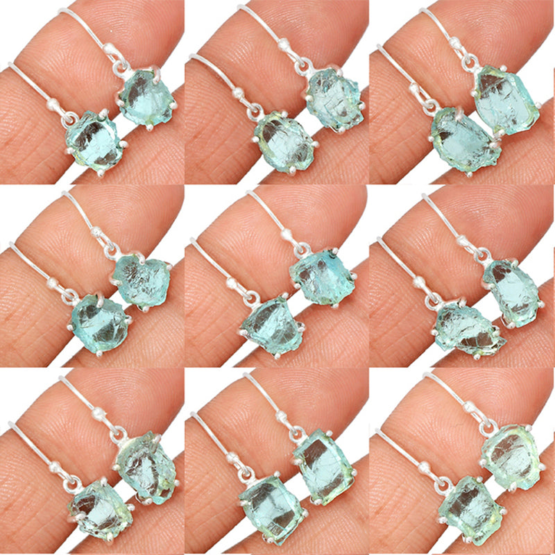 9 Pieces Mix Lot - Claw Setting - Aquamarine Rough Earrings - GAQRE4